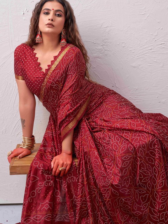 Bandhani Zari Silk Blend Bandhani Saree